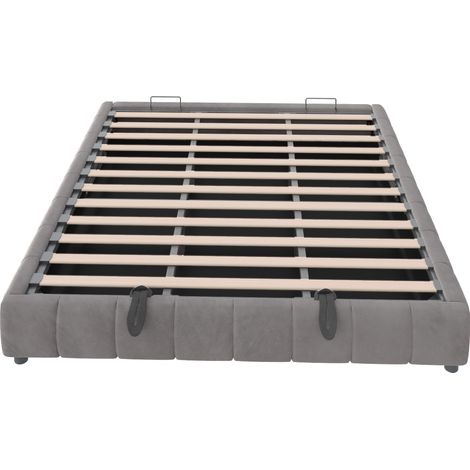 Lit rembourré 180 x 200 cm, sans tête de lit, avec bande lumineuse LED (monochrome), cadre de lit flottant hydraulique avec espace de rangement, lit simple, lit pour adolescent, gris (1/5)