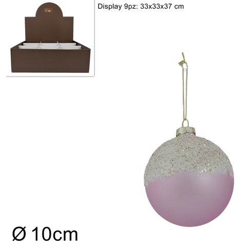 PALLA VETRO DIAMETRO 10 CM ROSA OPACA CON PERLINE