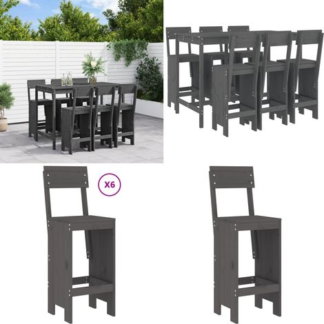 Set Bar da Giardino 7 pz Grigio in Legno Massello di Pino - Tavolo da giardino - Sgabello da bar