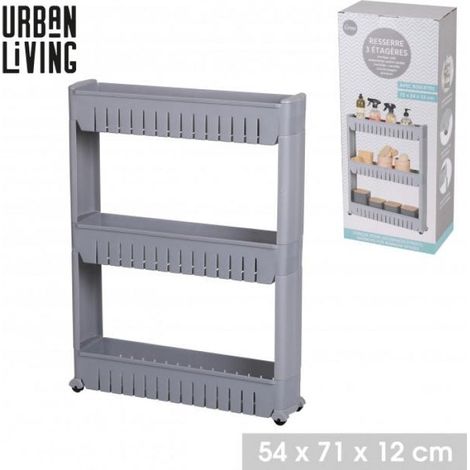 DESSERTE 3 ETAGERES GRIS AVEC ROULETTES 54X72X12CM (1/2)