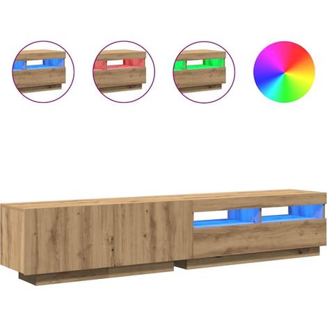Meuble TV,Banc TV,Armoire TV avec lumières LED chêne artisanal bois d'ingénierie CFW179580 (1/5)