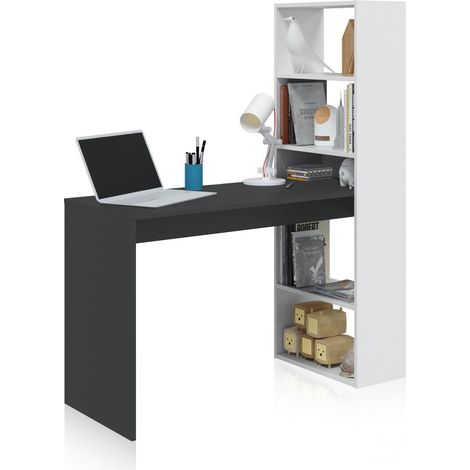 Escritorio reversible con estanteria Boston en blanco artik-gris cemento 144 cm(alto)120 cm(ancho)53 cm(largo) (1/5)