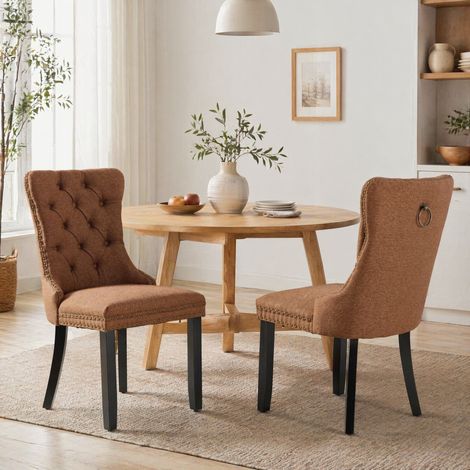 MEUBLIV Silla de comedor 62 x 50 x 95 cm café – respaldo alto capitonado, lote de 2 (1/5)