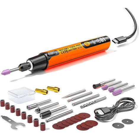 Outil Rotatif,6 vitesses, rechargeable, avec lumière à Main Éclairage LED Pour le travail du bois, l'artisanat, la restauration de Orange - (1/5)