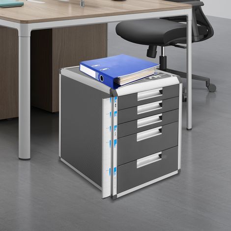 YISSALE -Outillage -Classeur de bureau à 5 tiroirs avec serrure à étiquettes Boîte de rangement de dossiers en aluminium à 5 étagères (2 grandes et 3 petites) Classeur de rangement Bureau (1/5)