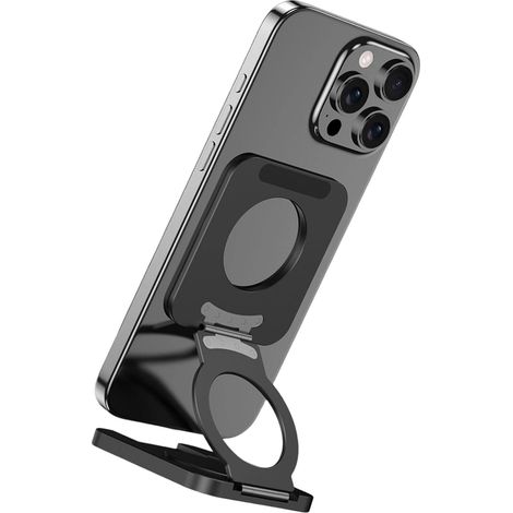 Support de téléphone magnétique double face très fin pliable pour voiture avec rotation à 360 degrés - Support en aluminium pour bureau et véhicule (1/5)