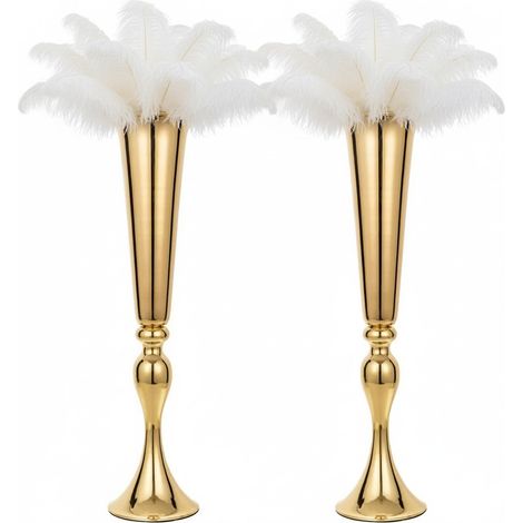 Lot de 2 vases trompettes en métal pour centres de Table, Anniversaire, fête de Mariage, centres de Table, décorations de Mariage, 55,5 cm, Vase doré (1/5)