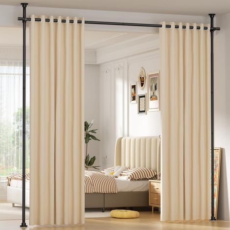 Tringle Rideau Sans Percage ,155-350 cm (H) × 110-297 cm (L) ,Noir Cloison Amovible Sans Percage,Tringle à Rideaux Flexible Et Réglable ,Pour Chambre à Coucher ,Bureau Séparateur De Pièces (1/5)