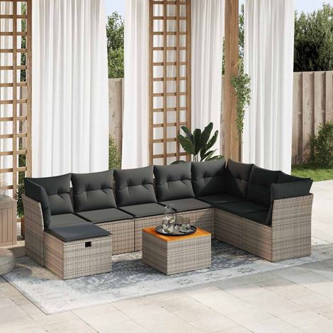 vidaXL Salon de jardin 9 pcs avec coussins gris résine tressée (1/5)