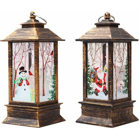 Lot de 2 guirlandes lumineuses Père Noël et bonhomme de neige, plastique, 5,5x5,5x13 cm, décoration intérieur extérieur (1/5)