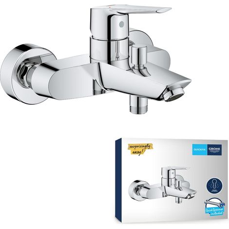 Mitigeur monocommande Bain/Douche Start avec inverseur, robinet avec mousseur économique d'eau, montage mural, raccord fileté 1/2", rosaces incluses, chromé, 24206002 (1/5)