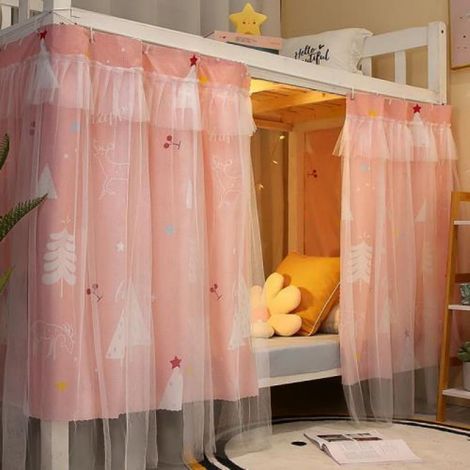 Rideau occultant anti-poussière pour lit simple moustiquaire pour dortoir adapté aux lits simples Tissu Rose (1/5)