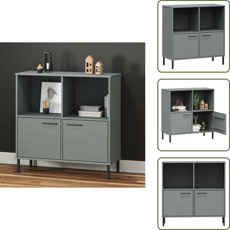The Living Store Libreria Gambe Metallo Grigio 90x35x90,5 cm Legno Massello OSLO - Libreria con gambe in metallo