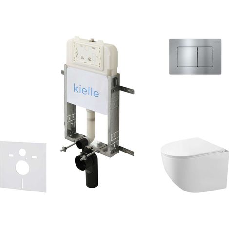 kielle Genesis New - Set bâti support, WC compact Gaia, sans rebord, abattant softclose et bouton-poussoir Gemini New III, chrome brillant 30528SZ89 (1/5)