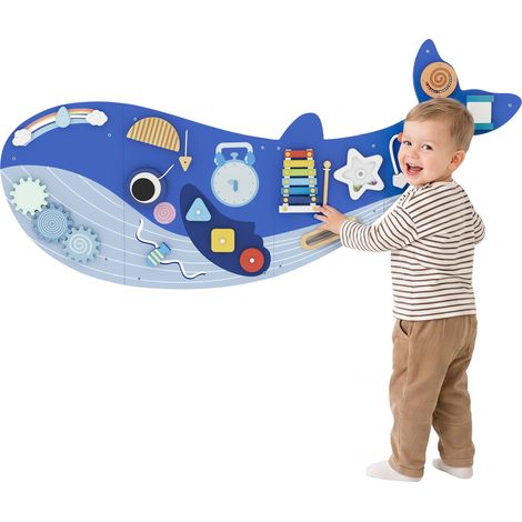 Panneau Sensoriel Mural en Bois Montessori pour Enfants à Partir de 2 Ans, Bleu Enfant Famille (1/5)