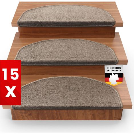 x 15 Tapis d'escalier London, Beige, 23,5 x 65 cm, Demi-cercle