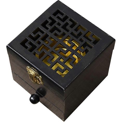Boîte à encens en bois avec brûleur à encens creux en alliage, utilisée pour l'aromathérapie. (1/5)