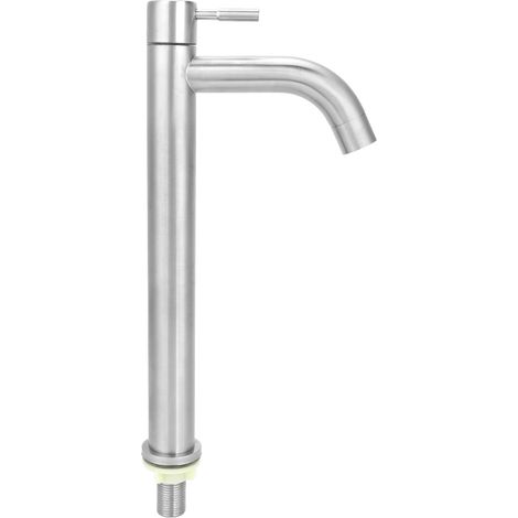 Robinet d'évier simple en acier inoxydable, filetage G1/2 po, pour salle de bain et cuisine. Eau froide. (1/5)