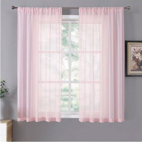 Voilages courts - Tollpiz - Lot de 2 panneaux - 137x114 cm par panneau - Rose - Aspect lin texturé (1/5)