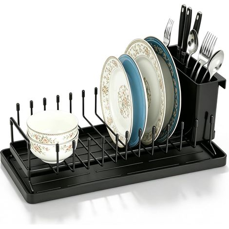 Égouttoir à Vaisselle, Egoutoire Vaisselle Cuisine, Égouttoir à Vaisselle Compact avec Tapis de Séchage, Support à Couverts Peu Encombrant en Acier Inoxydable, pour Cuisine, Camping-Car et Studio (1/5)