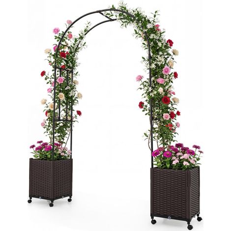Pour jardin et terrasse croissance saine et arrosage autonome arche treillis avec 2 bacs à fleurs 4 roues sans outils (1/5)