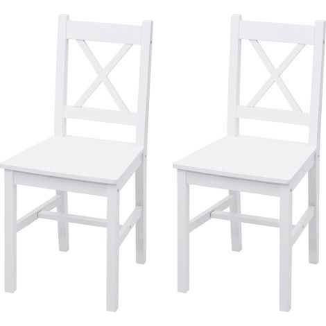 2x chaise de salle à manger HWC-F77, style rustique-cottage, en bois massif - blanc (1/5)