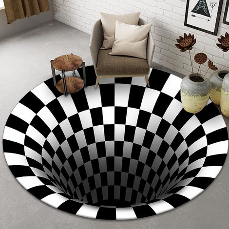Tapis rond à spirale noir et blanc, motif 3D géométrique stéréo, idéal pour le salon, la chambre ou comme tapis de table basse. Référence : Blackandwhitetrap4 6060cm (1/4)