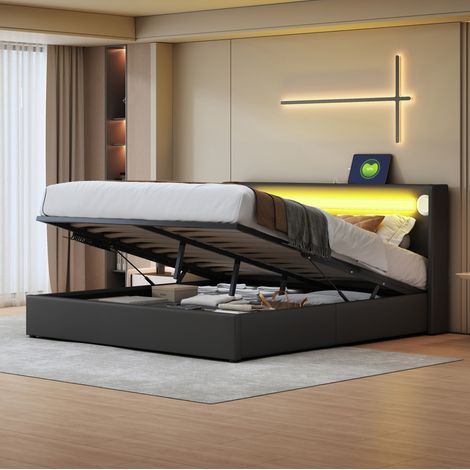 letto contenitore 160x200 LED Bluetooth PU nero HAVRYA (1/5)