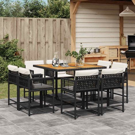 vidaXL Set de comedor de jardín 9 pzas y cojines ratán sintético negro (1/5)