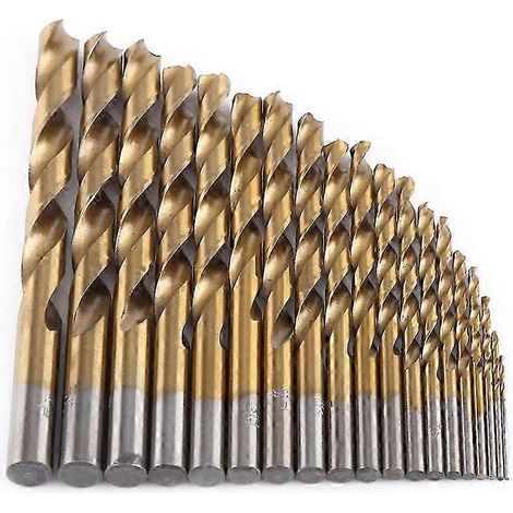 Jeu de 19 forets hélicoïdaux en acier rapide revêtus de titane, queue droite, de 1 à 10 mm (1/4)