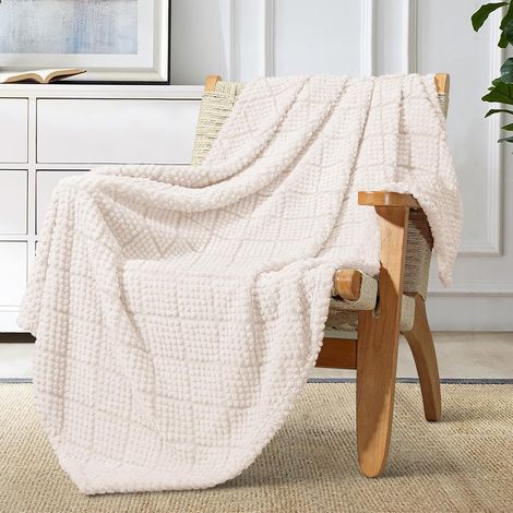 Plaid Polaire Couverture Microfibre 130x150 cm, Blanc (1/5)