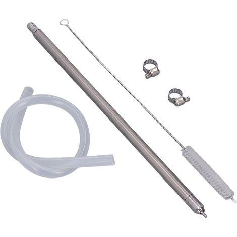 Remplisseur de bouteilles de bière à ressort de 35,2 cm, baguette de remplissage de bouteilles de vin en acier inoxydable avec brosse de nettoyage et collier de serrage. (1/5)