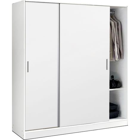 Armoire / placard de rangement de 2 portes coulissantes coloris Blanc - longueur 182 x profondeur 56 x hauteur 200 cm -PEGANE- (1/2)