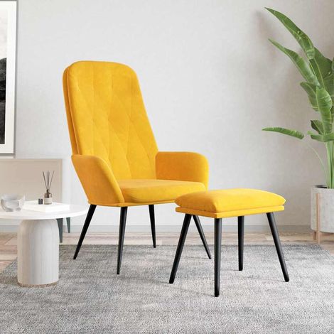 vidaXL Chaise de relaxation avec repose-pied Jaune moutarde Velours (1/5)