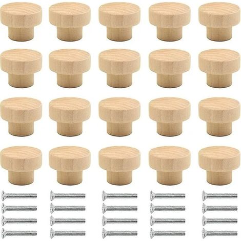 Set mit 20 Holzmöbelknöpfen – Runde Knöpfe aus Naturholz – Für Schränke, Schubladen, Kommoden