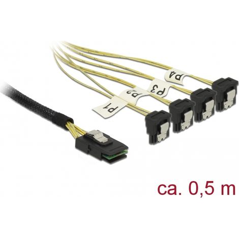 Delock Cable Mini SAS SFF-8087  4 x SATA de 7 pines hembra con un Ã¡ngulo de 90Â° 0,5 m
