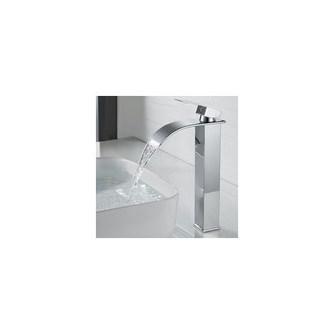 Moderne Robinet Lavabo Cascade Haut, Design Elégant, Mitigeur Monocommande Lavabo en Laiton, Eau Chaude et Froide Disponible, Robinetterie Cascade Chromé (1/5)