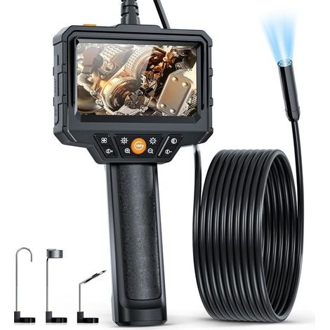 Industrial Digital Endoscope, 4.3 Inch IPS Screen Sewer Pipe Inspection Camera, IP67 Waterproof Snake Camera with 8 LED Lights, 5M Semi-Rigid Cable (1/5)
