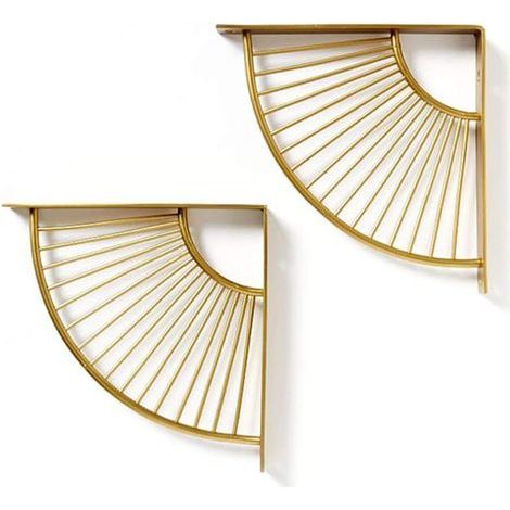 FENOPLASTICASupport d'étagère Art Déco 20/30 cm, étagères murales flottantes dorées, support en forme d'éventail, lot de 2 (1/5)