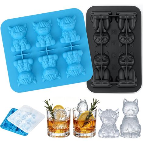 Moule à Glaçons 3D Vache Des Highlands et Chat, Moule en Silicone avec Couvercle et Entonnoir, Glaçons Animaux pour Whisky, Bar, Fêtes et Boissons, Accessoire pour Bar à Domicile (1/5)