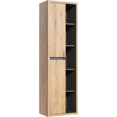 Vente-Unique – Colonne de salle de bain suspendue – Coloris naturel clair – Hauteur 170 cm – 2 portes avec mécanisme soft close – Éco-responsable (1/3)