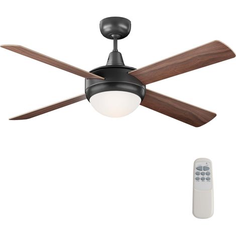 Wiltec Ventilatore da soffitto Ø 122 cm con 4 pale, lampadario ventilatore con 3 velocità, telecomando, timer, modalità estiva e invernale, 53 W