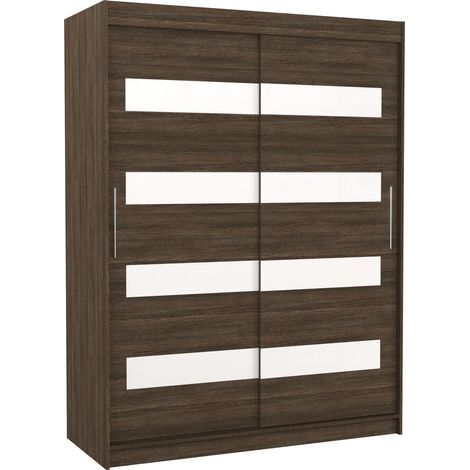 Armoire de chambre à coucher marron 2 portes coulissantes marron mat et blanc laqué Zanko 150cm (1/5)