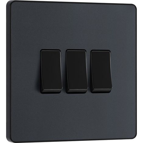 Interrupteur mural triple 2 voies Plaque avant sans vis Bords arrondis Gris mat 20 A 16 AX (1/5)