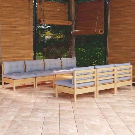 vidaXL Salon de jardin 8 pcs avec coussins gris Bois de pin (1/5)