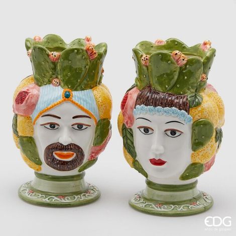 EDG Enzo De Gasperi Vaso Testa Sicily H 24 Cm Lui o Lei 1 Pz  Multicolor