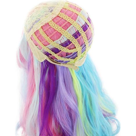 Perruque synthétique mi-longue bouclée avec mèches colorées, perruque ondulée arc-en-ciel (1/5)
