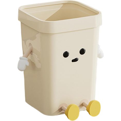 Poubelle décorative 7L - Design personnage animé - Plastique PP robuste - Ouverture supérieure pratique - Pour cuisine bureau salle de bain - Beige 14x23x17,5cm (1/5)