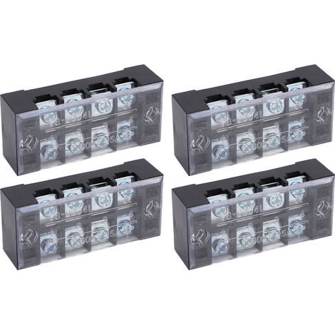 Bloc de connexion à vis double rangée 600V 25A, 4 pôles avec capot de protection - Lot de 4 unités (1/5)