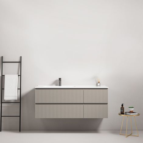 Mobile bagno sospeso cannettato 120 cm Grigio Cenere Lavabo a Sinistra in Ceramica Senza Specchio - Fiji Paint (1/4)